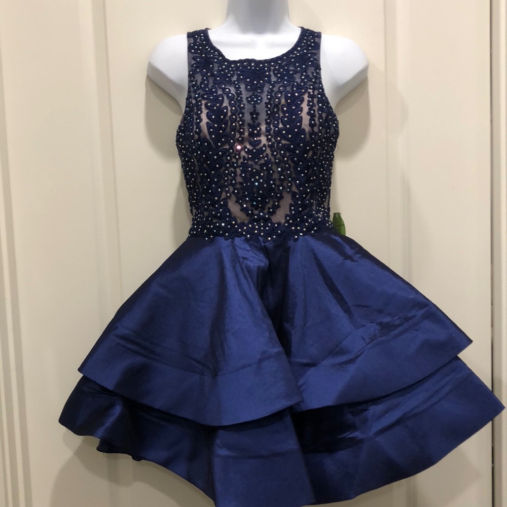 Windsor Royal blue sequins intricate lace mini dress special occasion,NEW size 3